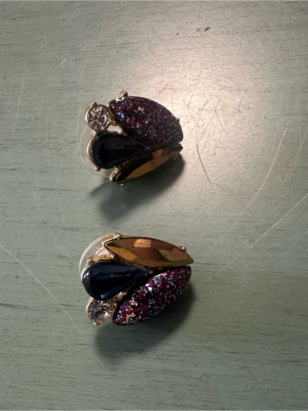 J. Crew Factory Multicolor Glitter and Navy Clip-On Earrings